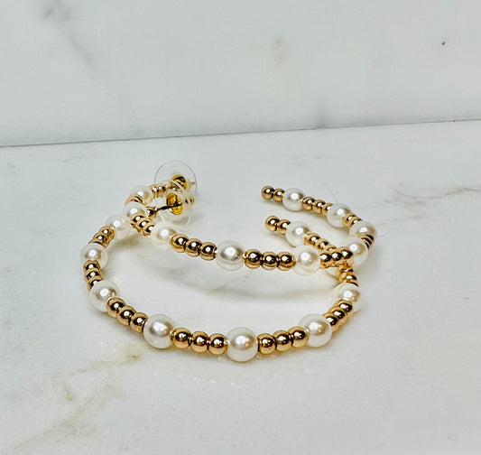 Gold + Pearl Beaded Hoop