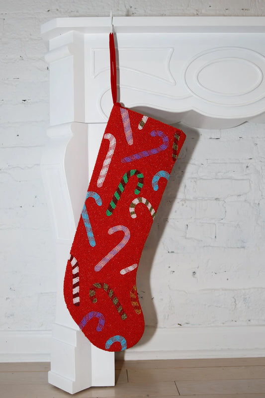 Candy Cane Beaded Stocking