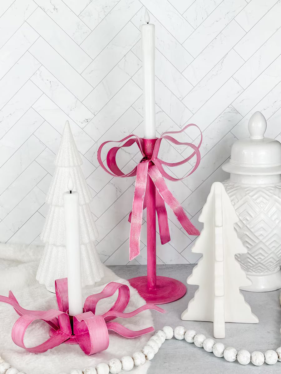Pink Fanciful Ribbon Taper Candle Holder