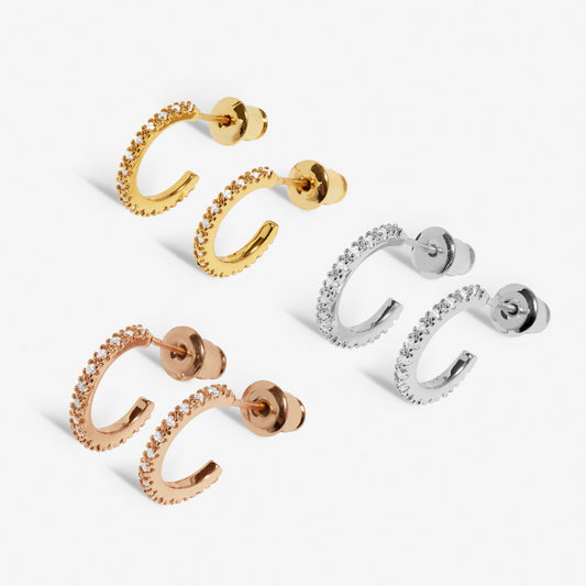 Mini Charms Three Tone Pavé Hoop Earrings