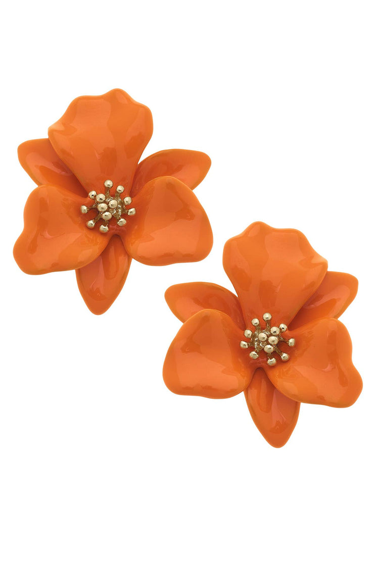 Valentina Enamel Flower Statement Earrings: Black