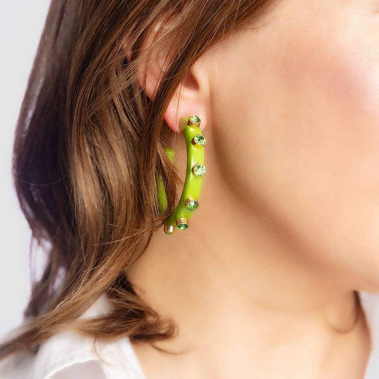 Renee Resin and Rhinestone Hoop Earrings: Navy