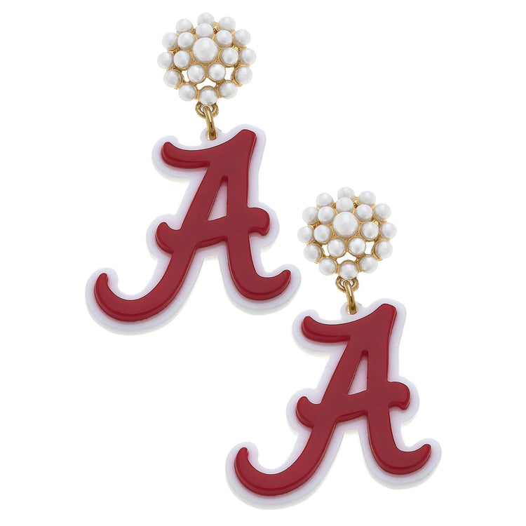 Alabama Crimson Tide Pearl Cluster Resin Logo Earrings