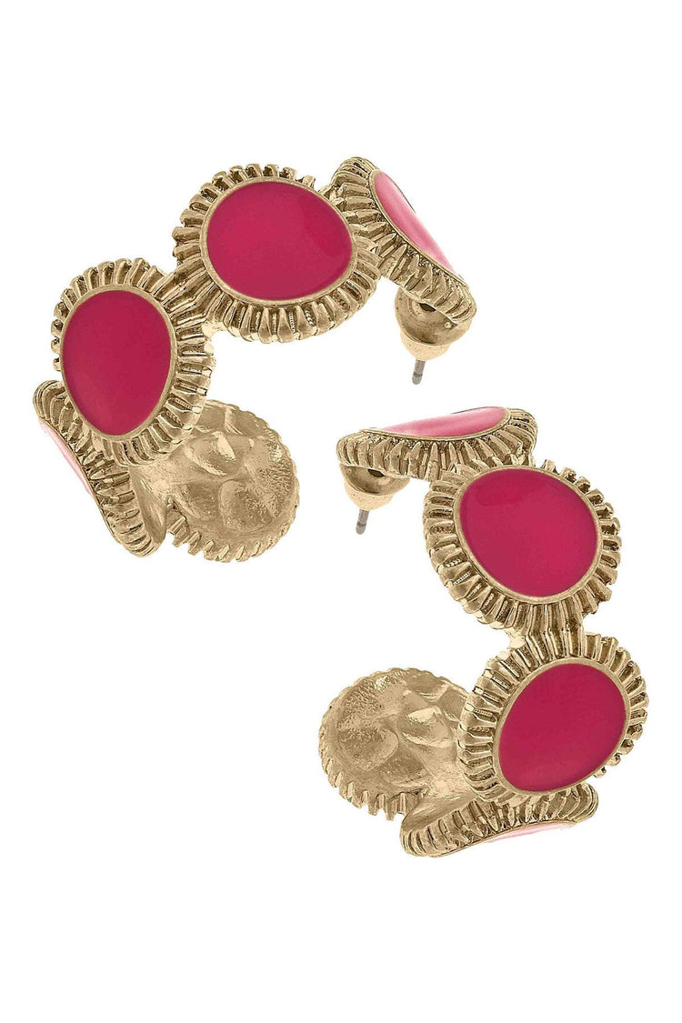 Bianca Fluted Enamel Disc Hoop Earrings: Red