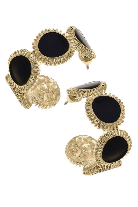 Bianca Fluted Enamel Disc Hoop Earrings: Black