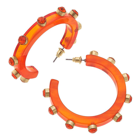 Renee Resin and Rhinestone Hoop Earrings: Orange