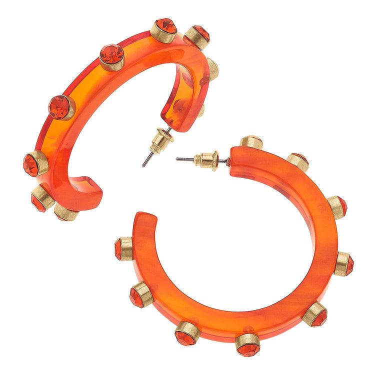 Renee Resin and Rhinestone Hoop Earrings: Orange