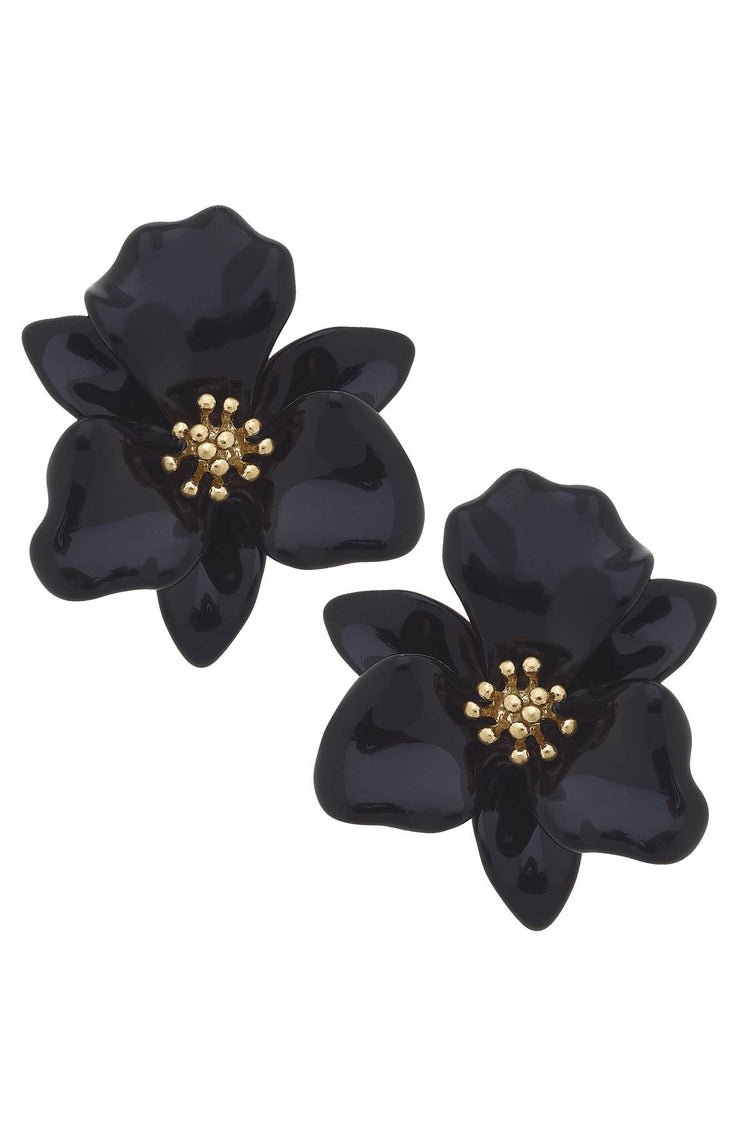 Valentina Enamel Flower Statement Earrings: Red