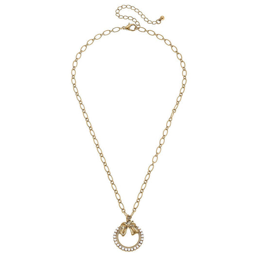 Rowen Pearl Bow Wreath Pendant Necklace in Worn Gold